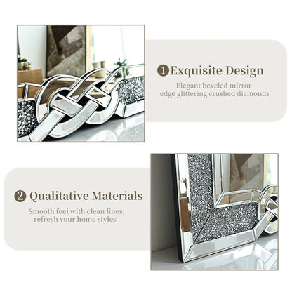 Large Crystal Diamond Wall Mirror – 90/100/120cm Silver Decorative Vanity Mirror for Bedroom, Hallway & Living Room