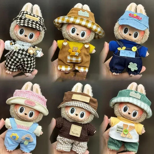 Mini Plush Doll Clothes Set – Kpop EXO Labubu Idol Overalls Outfit for 15-17cm Dolls, Clothing Gift