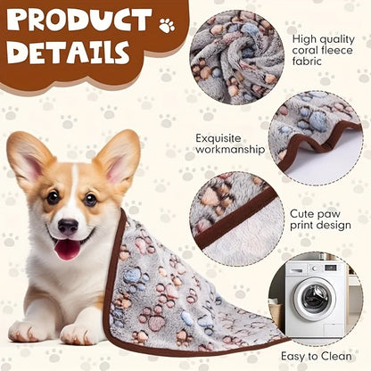 Flannel Pet Blanket - Cute Paw Print Mat for Warm Comfortable Dog & Cat Puppy Kitten Bedding