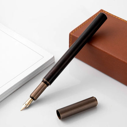 Luxury Retro Wood & Bronze Fountain Pen – 0.5mm Calligraphy Ink Pen for Office, Business & Gift Stationery