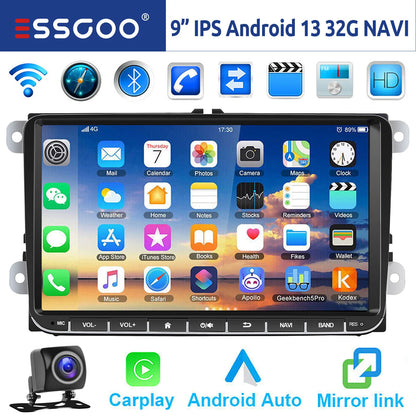 9" Android 15 Car Stereo - 6GB+128GB Wireless CarPlay GPS WiFi Bluetooth FM for VW