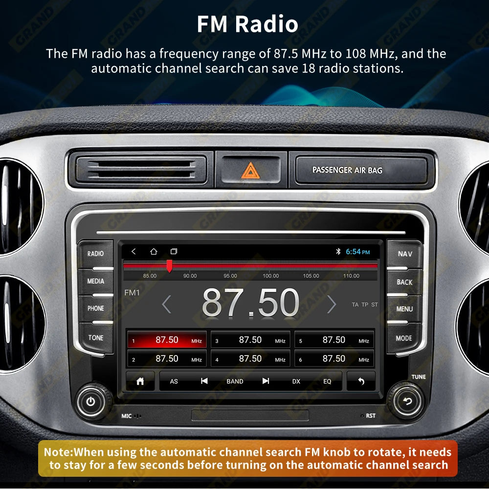 GRANDnavi Android 13 Car Radio GPS - 2Din Multimedia Player for VW, Skoda Octavia, Golf 5/6, Passat B6, Polo, Jetta