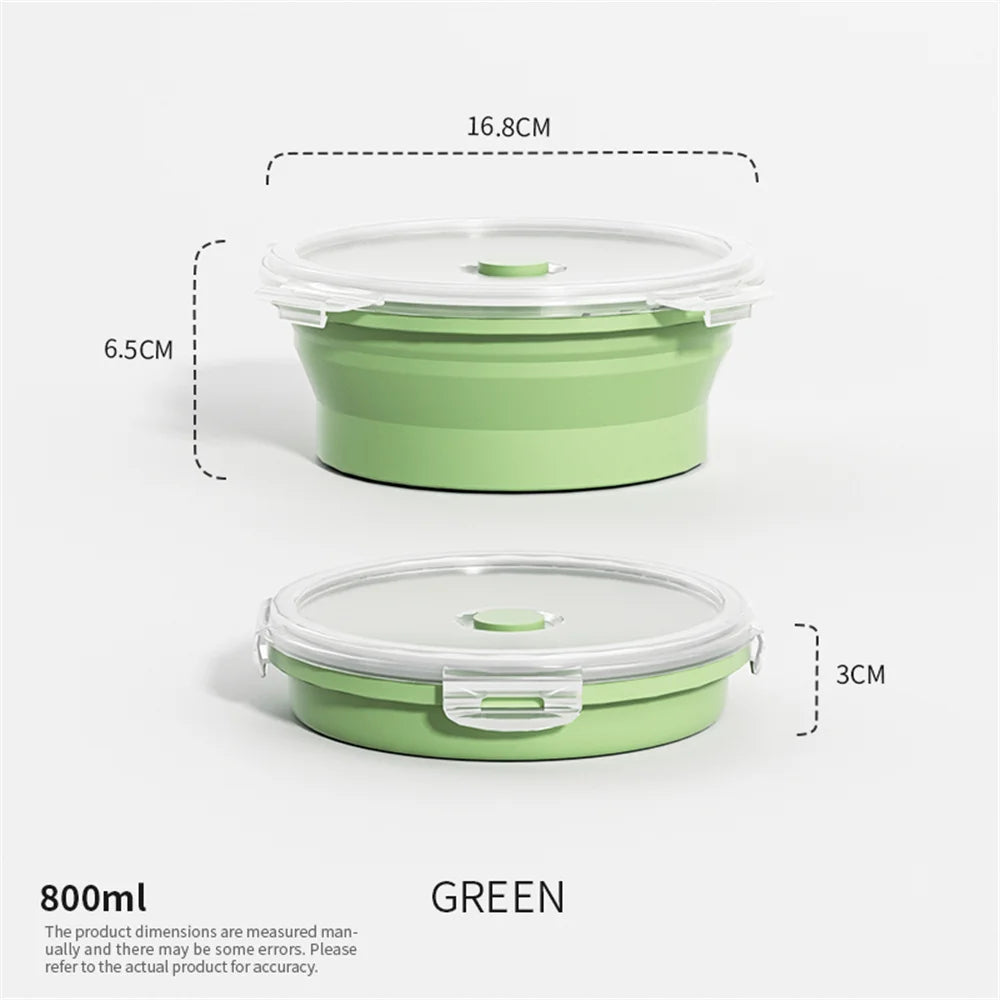 Collapsible Silicone Food Storage Container - Portable Lunch Box with Lid for Microwave & Freezer Use