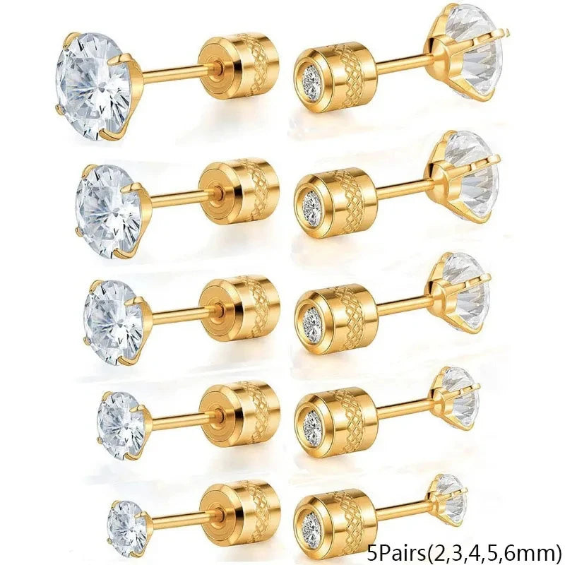 20G Titanium Stud Earrings – Hypoallergenic Tiny Cubic Zirconia Screw Back Cartilage & Tragus Piercing Jewelry