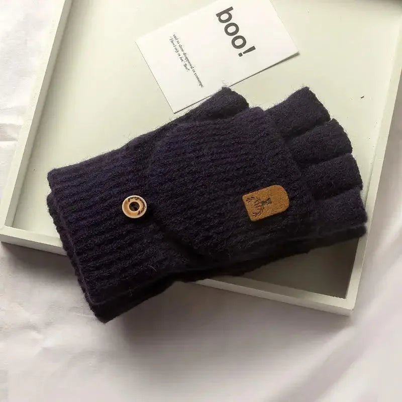 Winter Knitted Fingerless Gloves – Thick Warm Touchscreen Half-Finger Gloves for Men, Women & Students