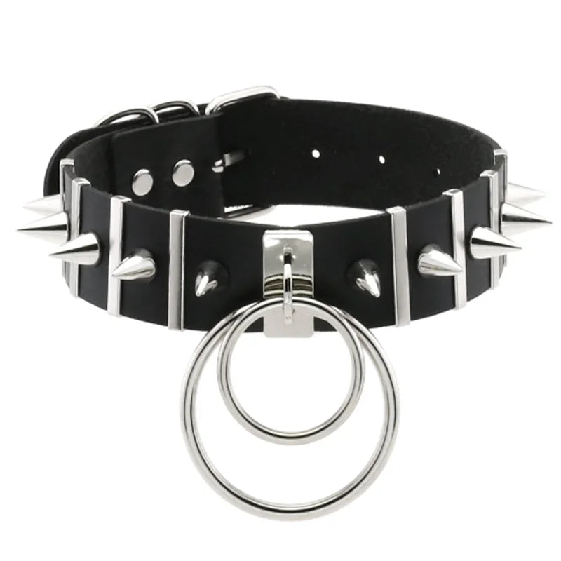 Harajuku Gothic Spike Rivet Star Choker Necklace – Black Bowknot PU Lace Leather Y2K Hip Hop Rock Jewelry for Girls