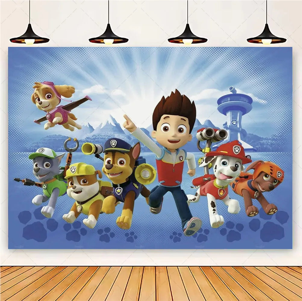 PAW Patrol Cartoon Puppy Birthday Party Backdrop – Animation Theme Decoration Background for Kids Party & Baby Shower Supplies Gift