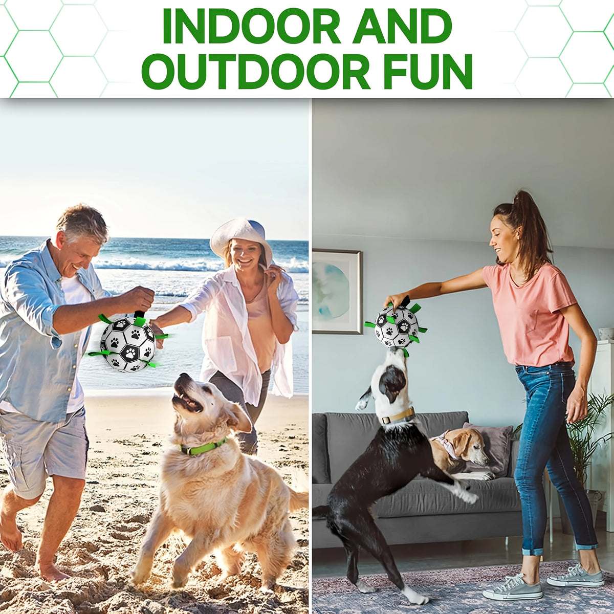 Damaly Interactive Dog Soccer Ball - Durable Water-Resistant Play Ball with Grip Ring for Chasing and Fetch, No Battery Required