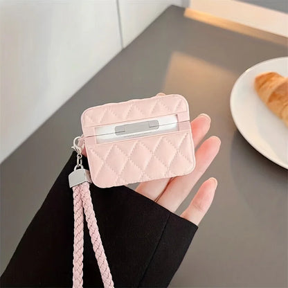 Chic Winter Style: Stylish Down Jacket Case for Airpods 3rd - Soft Pink Puffer Case for Airpods 1, 2, Pro, 2nd Gen, Earphone Protective Box with Hand Rope