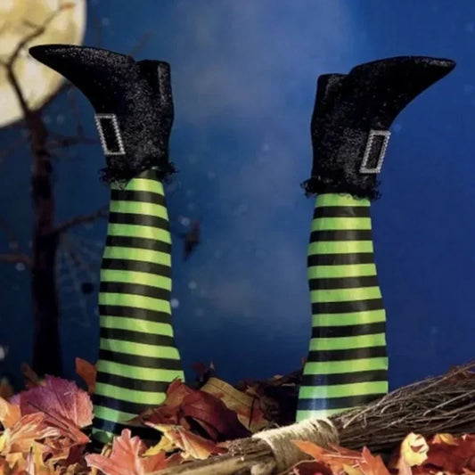 2pcs Halloween Witch Leg Yard Stakes - Evil Witch Outdoor Garden Lawn Decor & Party Decoration Props