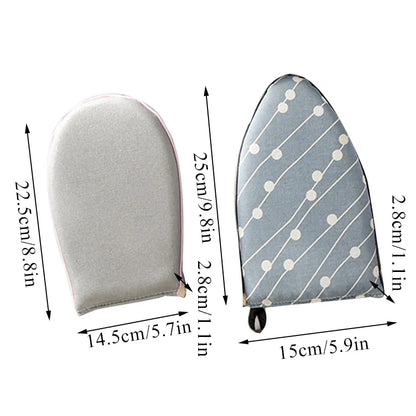Portable Hand-Held Mini Ironing Pad & Holder Set for Wrinkle-Free Clothes - Protective Mat & Glove Included
