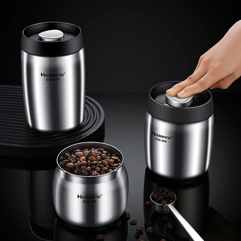Vacuum Sealed Coffee Bean Storage Tank – 304 Stainless Steel Moisture-Proof Food Jar for Home