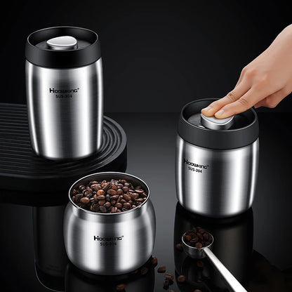 Vacuum Sealed Coffee Bean Storage Tank – 304 Stainless Steel Moisture-Proof Food Jar for Home