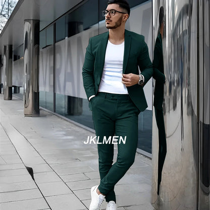 Gray Men’s 2 Piece Suit - Summer Casual Blazer & Pants Set for Wedding, Formal Events and Groom Style XS-5XL