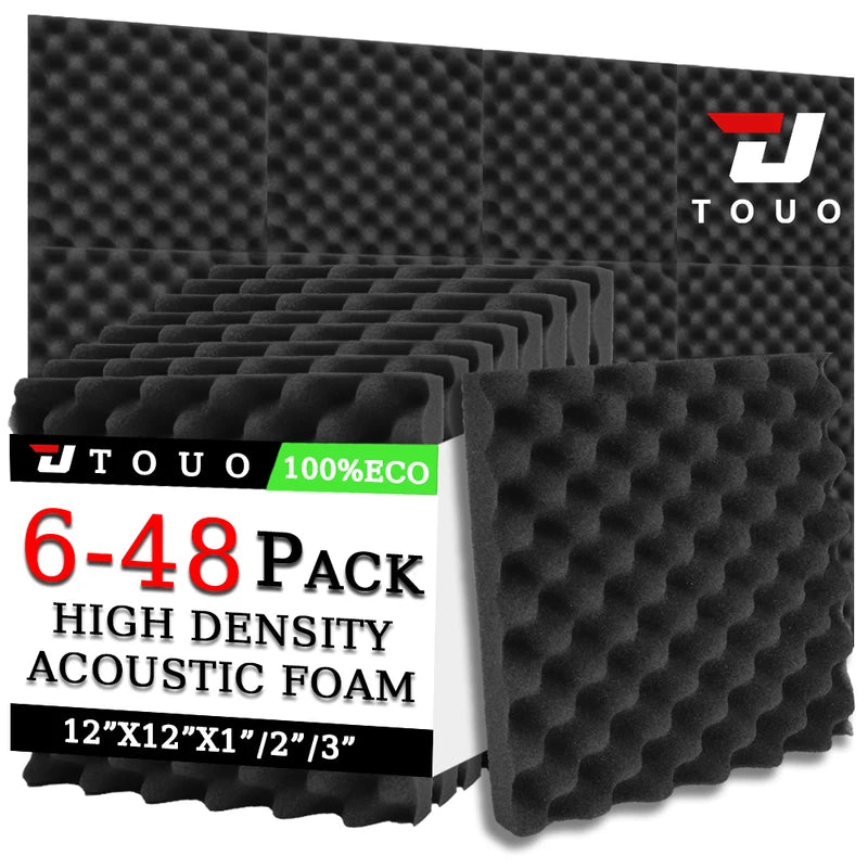 High-Density Acoustic Foam Panels – Egg Crate Soundproof Wall & Ceiling Noise Absorption Tiles (6-48 Pack)