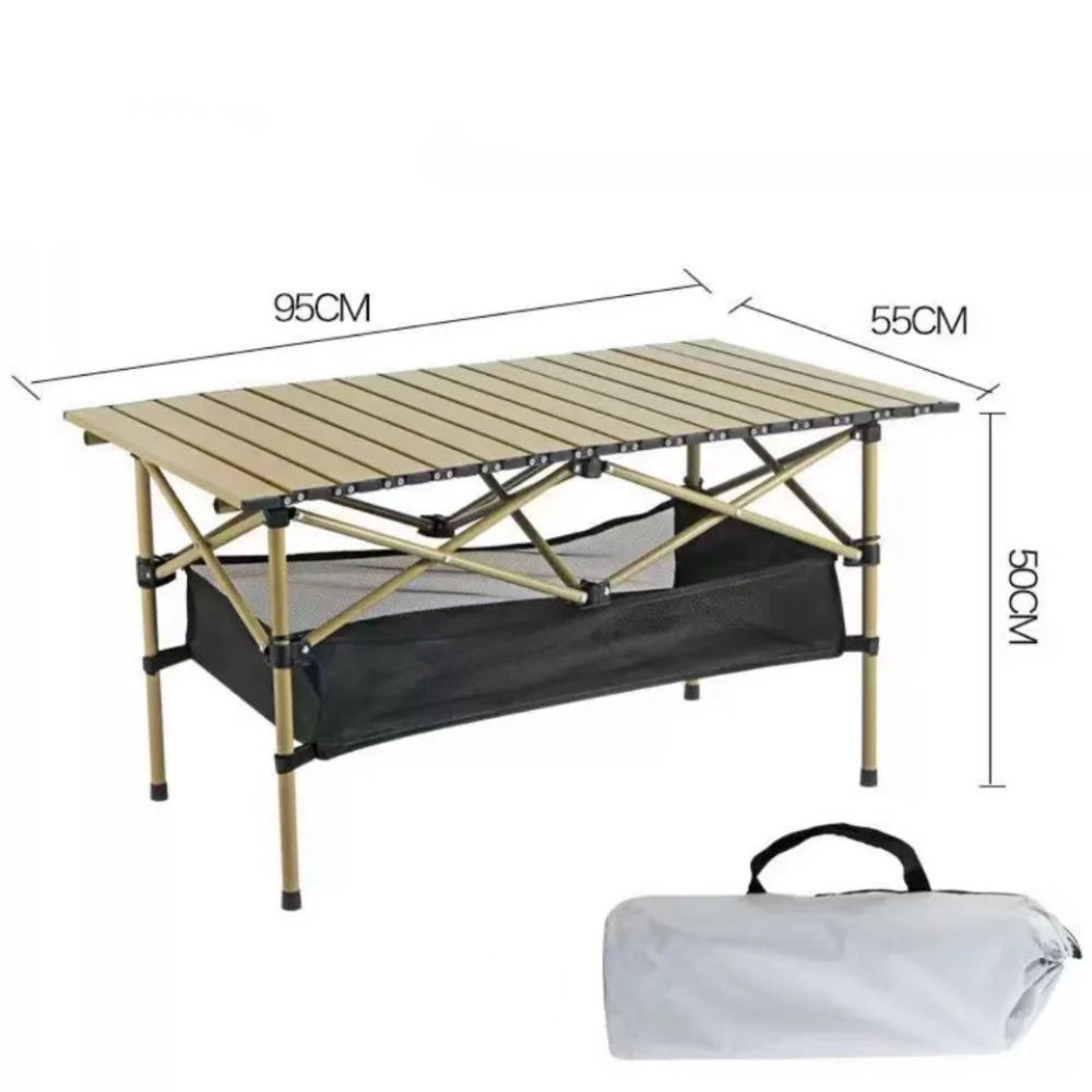 Outdoor Folding Long Table – Portable Storage Camping Desk with Net Bag, Easy Install, Lightweight & Stable