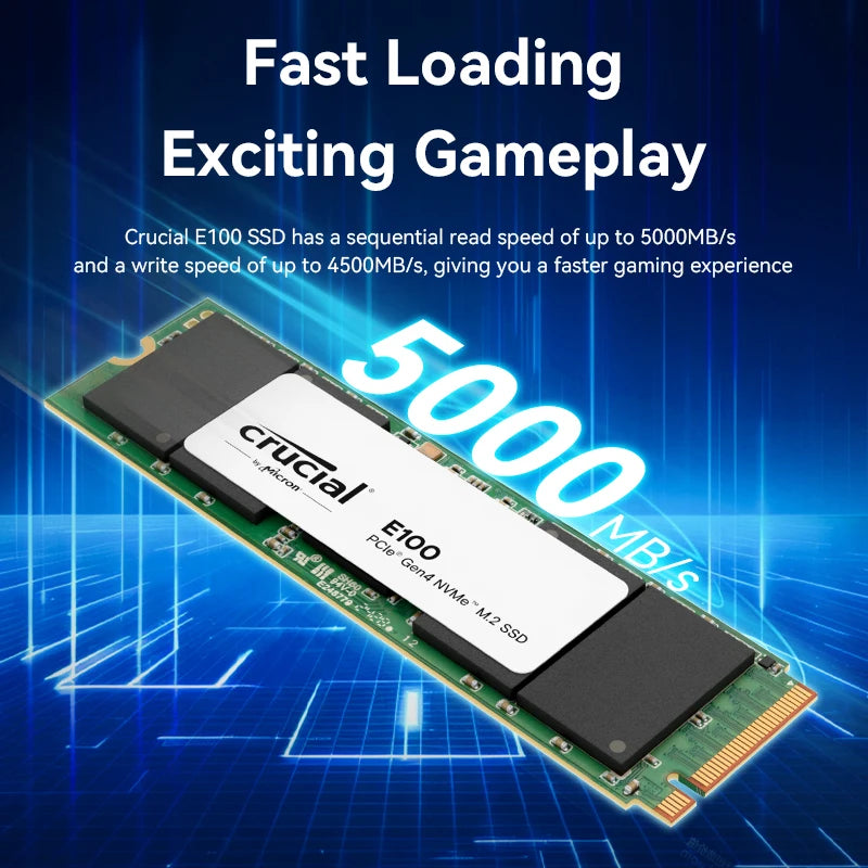 Crucial NVMe M.2 SSD – 480GB/1TB/2TB PCIe 4.0x4 5000MB/s for PS5, Laptop, PC
