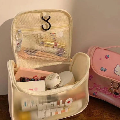 MINISO Hello Kitty Makeup Bag | Cute, Large Capacity Portable Travel & Washroom Transparent Storage Bag for Girls