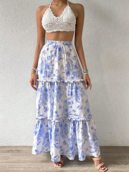 Women’s High Waist White Autumn Skirt – Lotus Leaf Edge Pleated Solid Color Cake Skirt, Trendy Comfortable Design