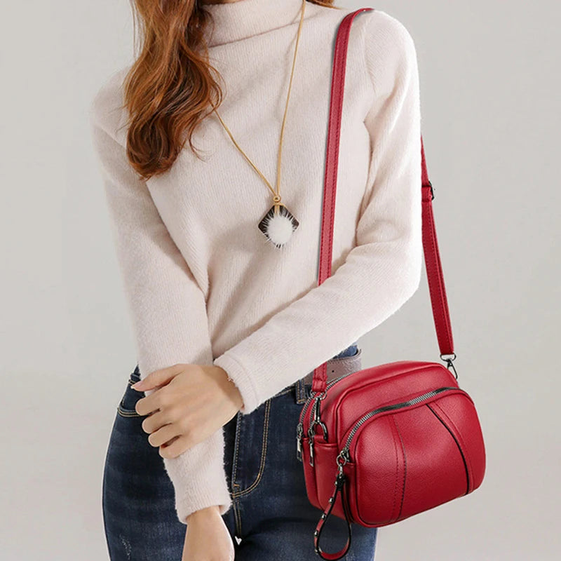 Women's Rivet Zipper Crossbody Bag – Solid Color Soft Leather Mobile Phone Shoulder Purse