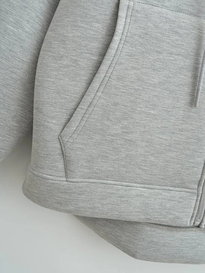 TRAFZA Autumn Women's Gray Jacket – Hooded, Long Sleeve, Zipper Coat with Big Pockets, Loose Casual Outerwear Tops