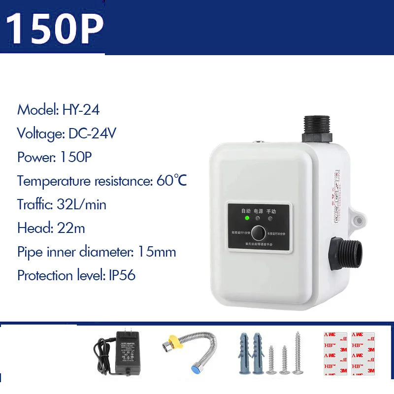 24V Automatic Water Pressure Booster Pump for Home Shower – Hot & Cold Faucet High Pressure Booster Pump (US/EU Compatible)