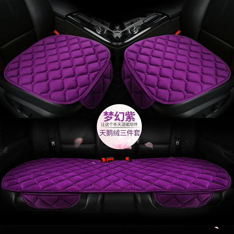 Thick Plush Car Seat Cushion Set - Warm Anti-Slip Three-Piece Winter Seat Covers