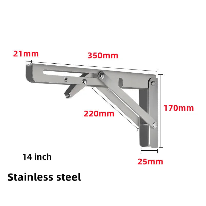2pcs Heavy Duty Stainless Steel Folding Shelf Brackets | Collapsible Wall-Mounted L-Table Hinges for Bench & Table with Screws
