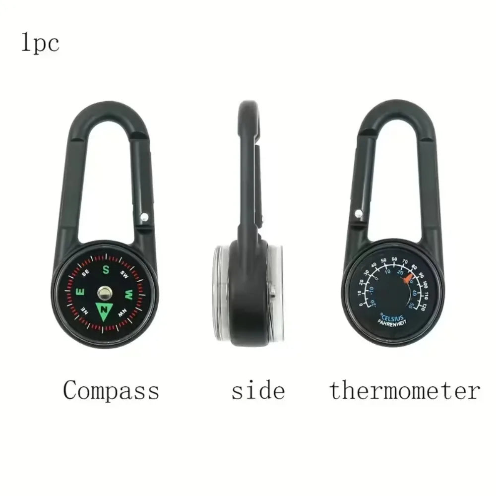 Zinc Alloy Compass & Thermometer Keychain - Portable Dual-Sided Outdoor Guide for Camping, Hiking & Beach Trips