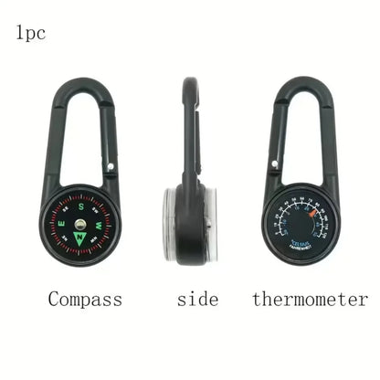 Zinc Alloy Compass & Thermometer Keychain - Portable Dual-Sided Outdoor Guide for Camping, Hiking & Beach Trips