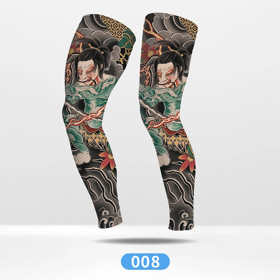 KoKossi Tattoo Print Leg Sleeves - Ice Silk Breathable Non-Slip Compression Sleeves