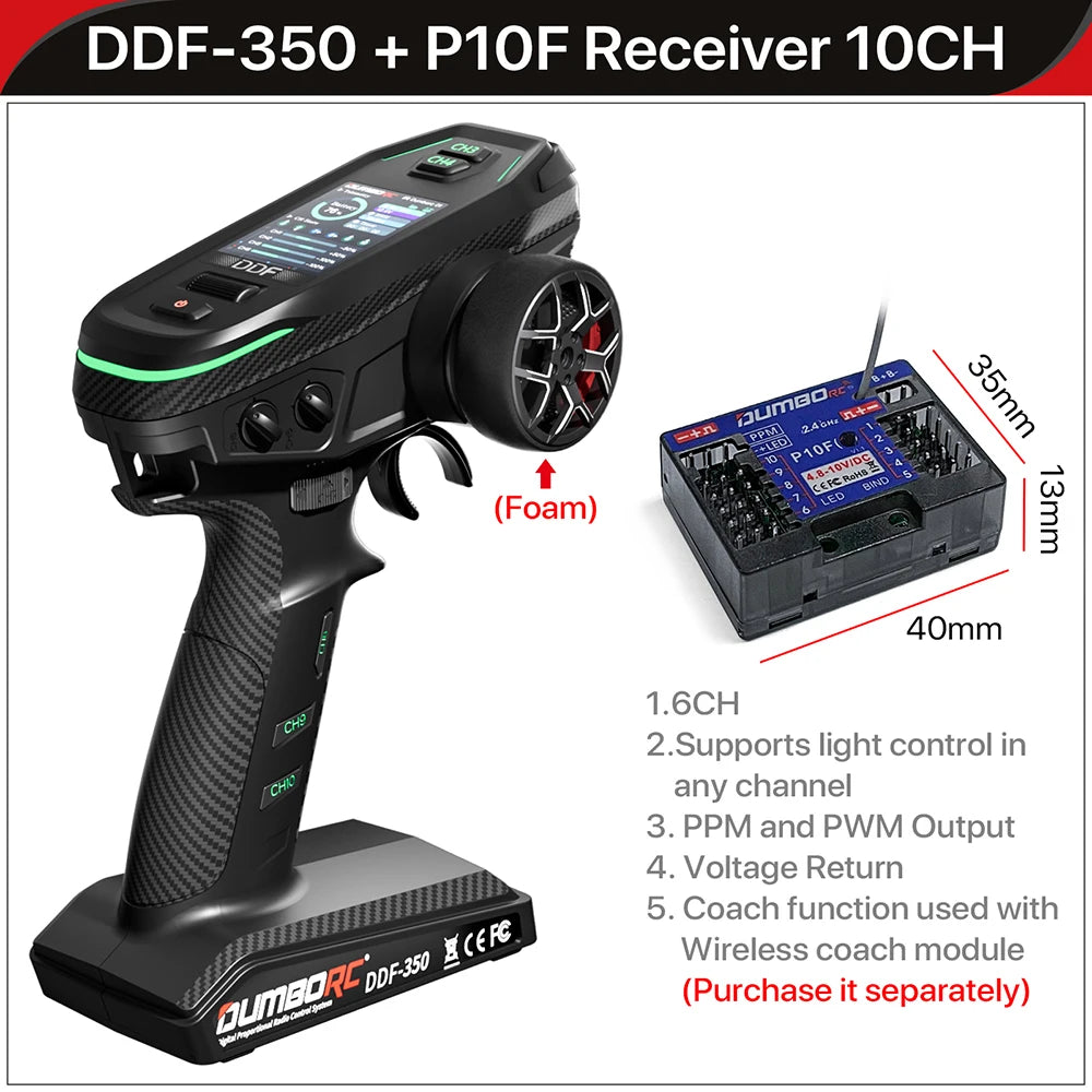 DUMBORC 2.4G 10CH Digital Radio Remote Controller – DDF-350 Transmitter with Receiver for RC Car, Boat, Tank, LCD FHSS System