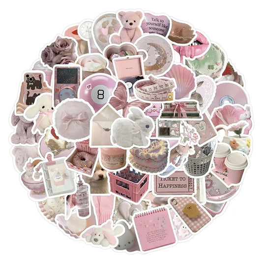 Cute Pink Cartoon Stickers - Aesthetic Decals for Laptop, Phone, Diary, Scrapbook and Kids DIY Crafts