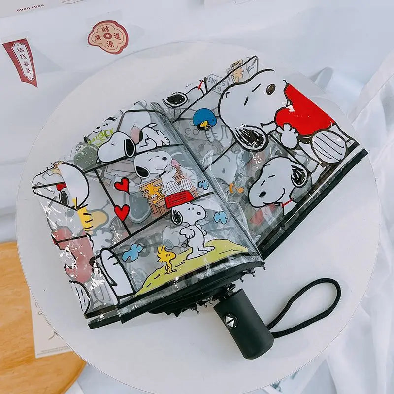 Snoopy Woodstock Folding Umbrella - Transparent Automatic Cartoon 3-Fold Rain Umbrella Gift