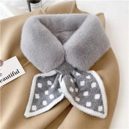 Women’s Winter Faux Fur Scarf - Warm Plush Rabbit Fur Collar Snood with Wool Stitching