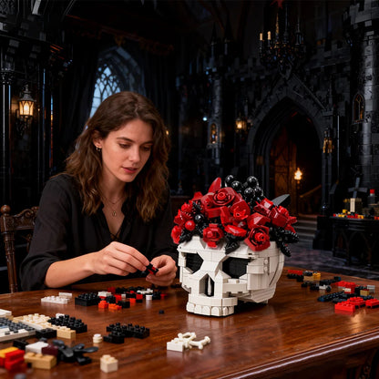 MOC Skull & Roses Bouquet Building Blocks — Gothic Crow Flower Pot DIY Toy for Kids & Gifts