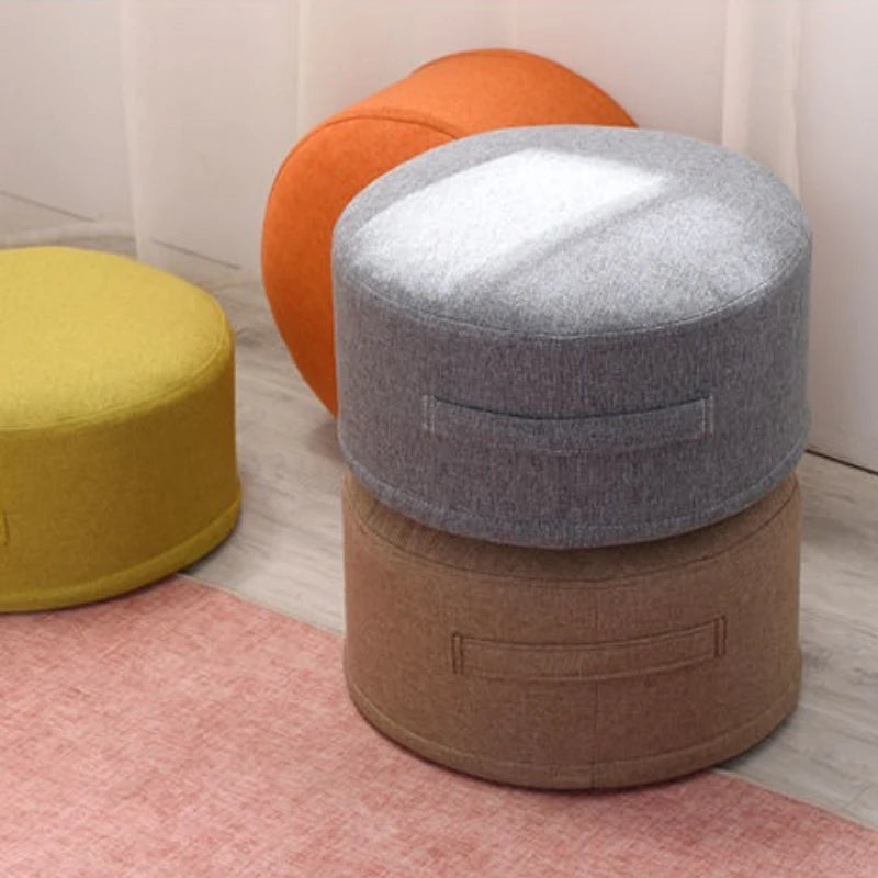 Round Tatami Floor Cushion – Thick Pouf Ottoman with Detachable Washable Cover & Side Handle