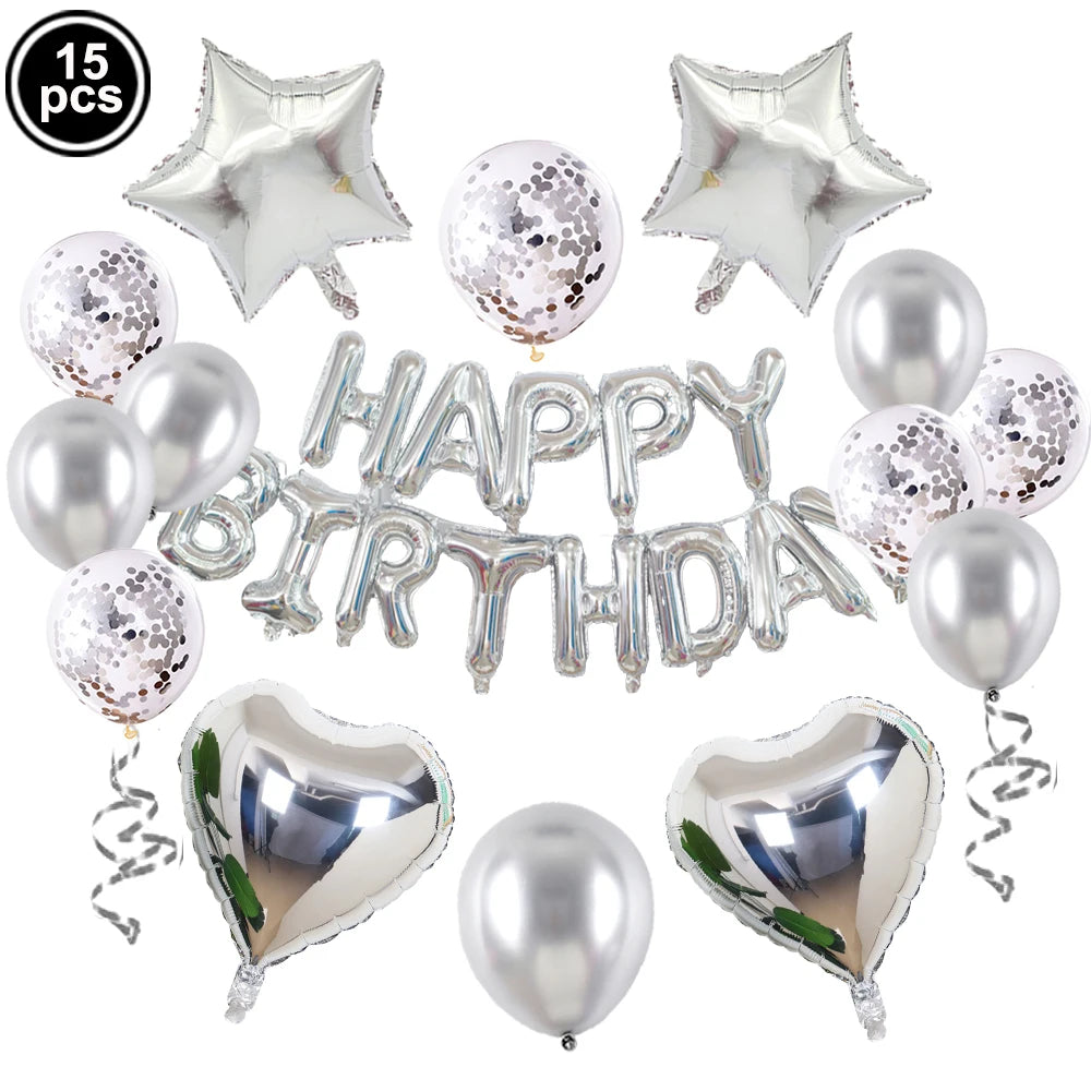 16-Inch Happy Birthday Foil Balloons Set – Pink & Blue Letter Balloons for Birthday Party Decoration