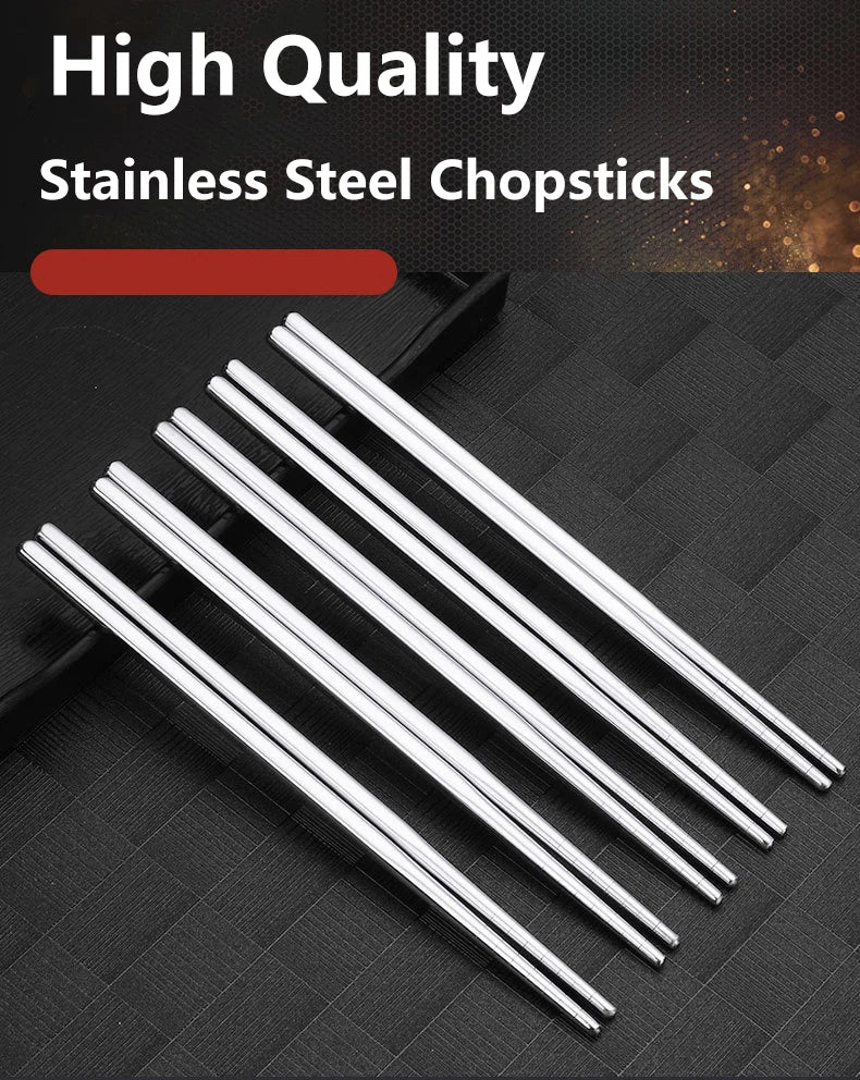 2–5 Pairs 304 Stainless Steel Chopsticks – Non-Slip Metal Sushi Sticks for Korean, Japanese & Chinese Food
