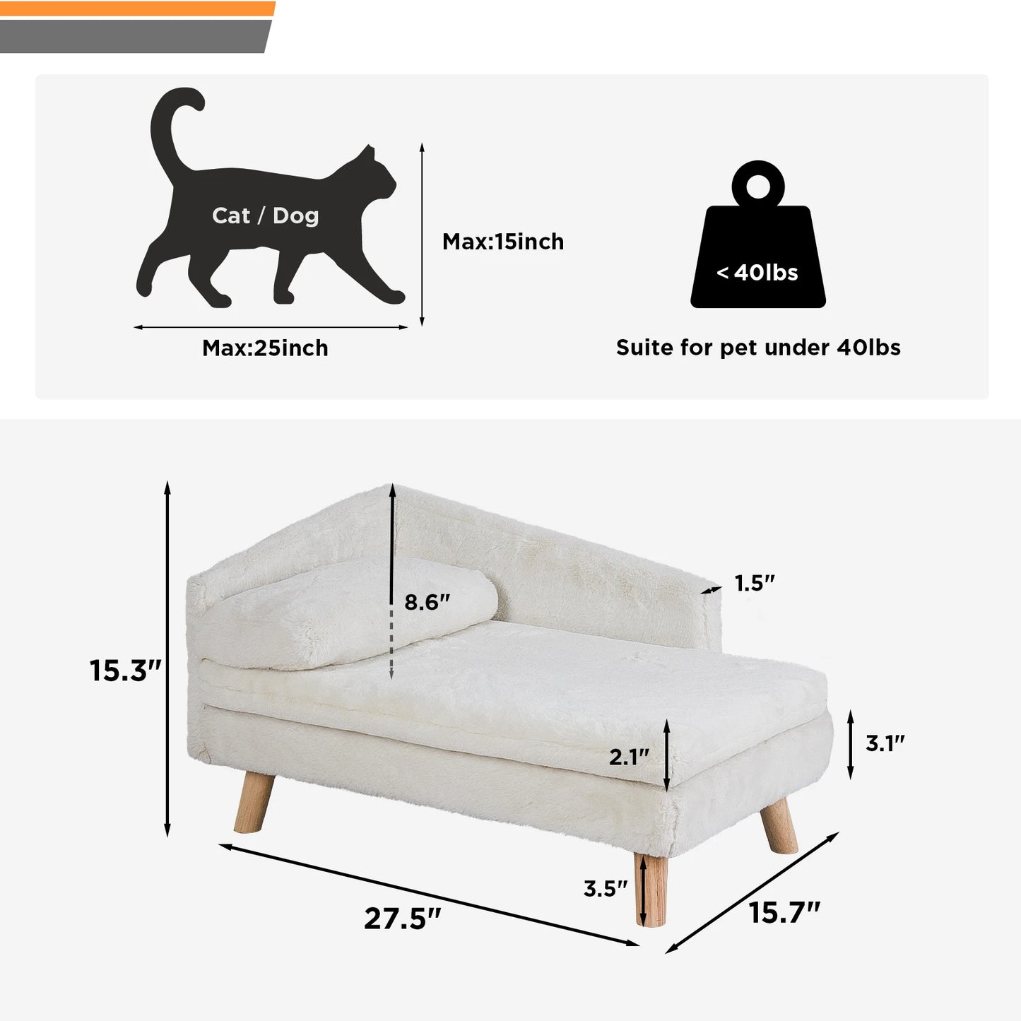Elevated Pet Bed — Nordic Style Stool Bed with Cozy Waterproof Pad & Wooden Legs for Small Dogs & Kittens