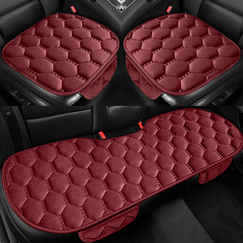 Winter Plush Car Seat Cushion Set - Warm Anti-Slip Grid Seat and Backrest Covers, 3-Piece Set for Cold Weather Comfort