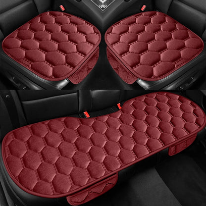 Winter Plush Car Seat Cushion Set - Warm Anti-Slip Grid Seat and Backrest Covers, 3-Piece Set for Cold Weather Comfort