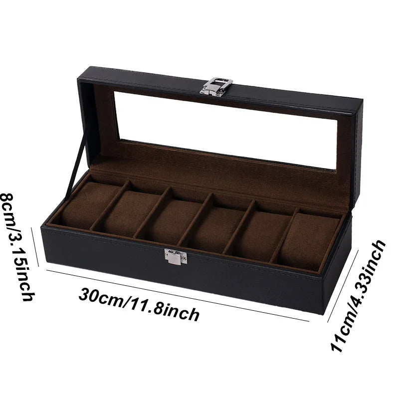 DELESYS PU Leather Watch Box — 2/3/4/5/6/8/10/12 Slot Traditional Style Storage Case with Lock, Gift Watch Organizer