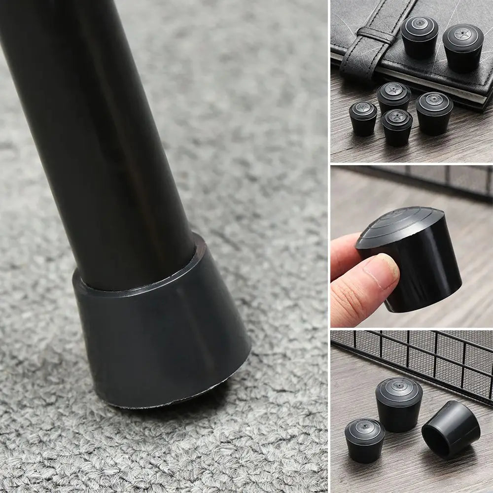 10pcs Black Round Chair Leg Caps - Non-Slip Rubber Furniture Foot Covers & Floor Protector Pads