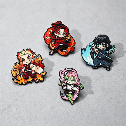 Demon Slayer Kimetsu no Yaiba Enamel Pins 4-Piece Set - Hashira & Yoriichi Anime Collectible Brooches for Backpacks and Bags
