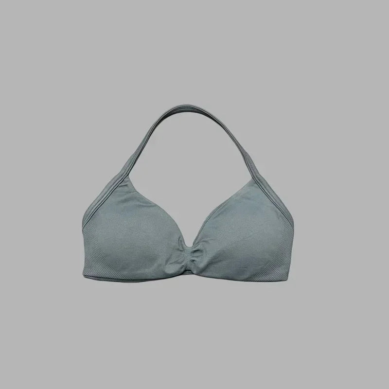 Histello Women’s Strappy Sports Bra - Seamless High-Support Yoga, Running and Workout Halter Top