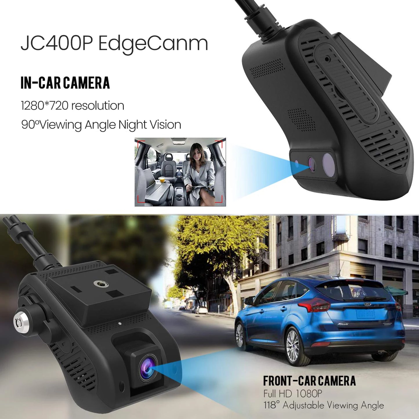 Jimi JC400P 4G Car Camera – 1080P Dual Cameras, GPS Tracking, Wifi Hotspot, Live Stream, DVR Dash Cam with Free App