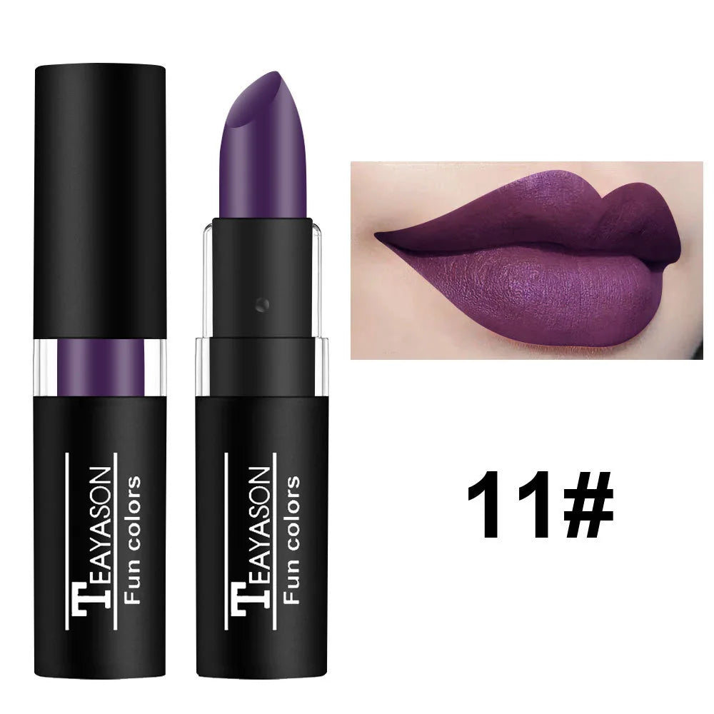 12 Color Matte Lipstick Set - Waterproof Long Lasting Lip Gloss Makeup in Black Blue Purple & Red Shades