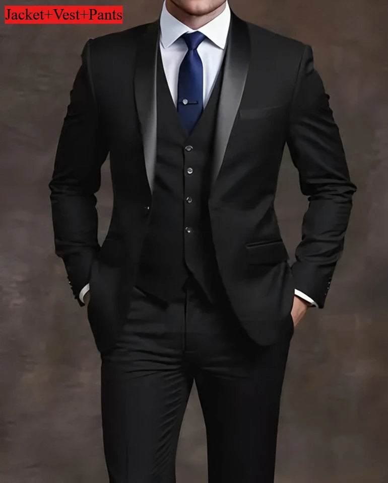 Men's Slim Fit Tuxedo Suit Set - Elegant Black Formal Suit for Weddings, Business & Special Occasions