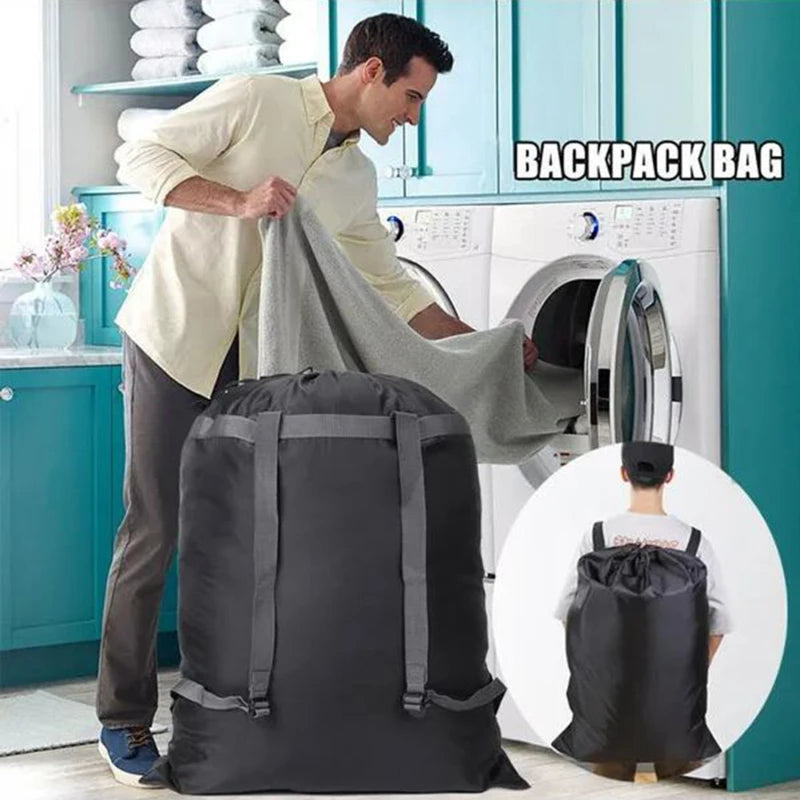 Large Heavy-Duty Polyester Laundry Bag — Drawstring Backpack for School & Camping
